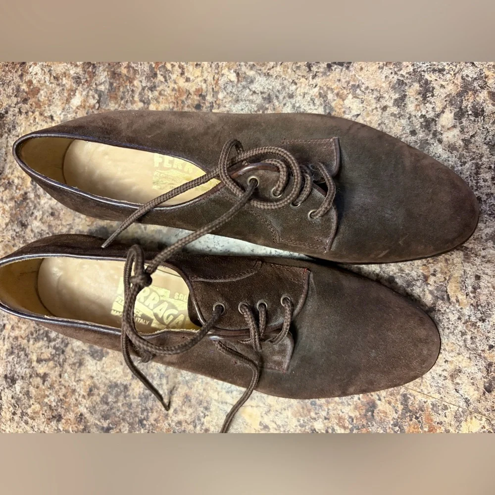 Salvatore Ferragamo Dark Brown Suede Oxfords - Picture 3 of 10